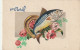 XXX - " 1er AVRIL " - POISSON  ET FER A CHEVAL - DECOR FLORAL - ILLUSTRATEUR  A. B. - 2 SCANS - April Fool's Day