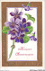AJRP9-0909 - FLEURS - HEUREUX ANNIVERSAIRE - VIOLETTE  - Flowers