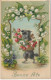 XXX - " BONNE FETE " -  CARTE FANTAISIE  - CHIEN AVEC PRESENTS - DECOR DE MUGUET - 2 SCANS - Otros & Sin Clasificación