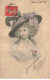 ILLUSTRATEUR #21309 VIENNE VIENNOISE FEMME CHAPEAU FLEURS ROSE - Vienne