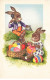 PAQUES #25979 COUPLE DE LAPINS HUMANISES TELEPHONE OEUFS - Ostern