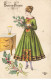 ILLUSTRATEUR #25976 BONNE ANNEE FEMME EN ROBE VERTE GUI VASE - 1900-1949