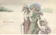 ILLUSTRATEUR #25198 VIENNE BONNE ANNEE NUM 2727 2 COUPLE ET FILLETTE DECOR HIVER CHAPEAUX FLEURS - Vienne