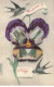 92 CLICHY #28322 CARTE SOUVENIR UNE PENSEE FLEUR VIOLETTE OISEAUX MULTIVUES - Clichy