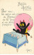 CHATS CHAT #FG35174 CAT KATZE NOIR VOYANTE LES CARTES ONT PREDIT BONHEUR BONNE ANNEE  PAR GEO - Gatos