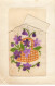 CARTE BRODEE #MK33989 PANIER DE FLEURS VIOLETTES - Bestickt