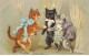 CHATS CHAT #FG35114 CAT KATZE COUPLE DE CHATS HUMANISES A UN MARIAGE PAR ILLUSTRATEUR - Katzen
