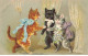 CHATS CHAT #FG35114 CAT KATZE COUPLE DE CHATS HUMANISES A UN MARIAGE PAR ILLUSTRATEUR - Gatos