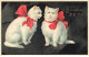CHATS CHAT #FG35104 CAT KATZE DEUX CHATS BLANCS A NOEUDS ROSES BONNE ET HEUREUSE FETE - Cats