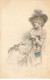 ILLUSTRATEUR #FG37816 FEMME A CHAPEAU SUR UNE CHAISE ET ROSE BLANCHE M.M. VIENNE - Vienne