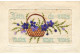 CARTE BRODEE #MK34013 LOIN DE VOUS MAIS AVEC VOUS PANIER DE FLEURS VIOLETTES - Brodées