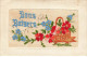 CARTE BRODEE #MK34014 BON BAISERS PANIER DE FLEURS ROUGE ET BLEU - Bestickt