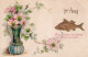 XXX - 1er AVRIL - CARTE FANTAISIE GAUFREE - VASE AVEC FLEURS ET POISSON DORE  - Erster April