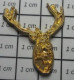 3517  Pin's Pins / Beau Et Rare / ANIMAUX / METAL JAUNE Grand Pin's TETE DE CERF GIBIER - Tiere