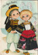 ZY 42-(29) EN PAYS BRETON - PETITS ENFANTS DE PONT AVEN - CARTE FANTAISIE BRODEE AVEC AJOUT DE TISSU - 2 SCANS - Costumes