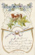 ZY 66- CARTE FANTAISIE GAUFREE - EVENTAIL AVEC COUPLE D' OISEAUX - DECOR FLORAL - DORURE - 2 SCANS - Other & Unclassified