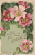 ZY 66- " MILLE BONS SOUHAITS " - CARTE FANTAISIE GAUFREE - DECOR FLORAL - 2 SCANS - New Year