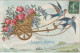 ZY 67- " SOUHAITS SINCERES " - CARTE FANTAISIE GAUFREE - CHAR ANTIQUE AVEC FLEURS ET TRACTE PAR UN COUPLE D' HIRONDELLES - Andere & Zonder Classificatie