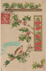 ZY 67- " BONNE ANNEE  " - CARTE FANTAISIE GAUFREE - ROUGE GORGE SUR BRANCHAGE DE HOUX - DECOR ART NOUVEAU - DORURE - New Year