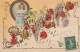 ZY 67- " BONNE ANNEE  " - CARTE FANTAISIE GAUFREE - FILLETTE , FER A CHEVAL ET DECOR FLEURS CHAMPETRES - 2 SCANS - New Year