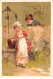 Chromos -COR11092- Au Bon Marché- Fond Or- Fille- Garçon- Puit- Plantes - 8x12cm Env. - Au Bon Marché