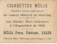 Chromos - COR10017 - Cigarettes Melia - Tabac - Alger - Femme Portant Un Bouquet De Fleurs - 6x5 Cm Environ - Melia