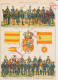 2 Vues Planche 1908 Armée Espagnole Costumes Soldats Espagne Cavalerie Artillerie Génie Militaire Drapeau - Sonstige & Ohne Zuordnung