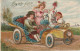 AA+ 35- " BONNE FETE " - CARTE FANTAISIE GAUFREE - ENFANTS DANS VOITURE  FLEURIE - DORURE - Autres & Non Classés