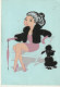 AA+ 50- CARTE FANTAISIE FEMME ELEGANTE AVEC VESTE ET CHIEN CANICHE TISSU FEUTRINE  - ILLUSTRATEUR - Dogs