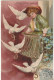 AA+ 97- " MEILLEURS VOEUX 1905 " - CARTE FANTAISIE GAUFREE - FEMME AU BALCON AVEC COLOMBES - DORURE - Nieuwjaar
