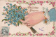 AA+ 129- " JOYEUSES PAQUES " - MAIN DE FEMME AVEC BOUQUET MYOSOTIS - CARTE GAUFREE - Easter