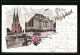 Vorläufer-Lithographie Wiesbaden, Ring-Kirche, Theater, Kursaal, 1895  - Wiesbaden