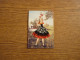Carte Brodée "En Normandie" - Jeune Femme Costume Brodé/Tissu- 9,8x14,8cm Env. - Bestickt