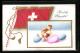 AK Osterküken Mit Ostereiern Und Schweizer Flagge  - Pâques