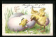 Lithographie Fröhliche Ostern!, Schlüpfende Osterküken  - Easter