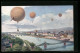Künstler-AK Ballonfahrt über Eine Stadt  - Mongolfiere