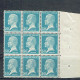 176 Pasteur 50 C. Bleu  Bloc De 9 Bord De Feuille Avec Piquots D'entrainement Luxe - 1922-26 Pasteur