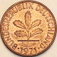 Germany Federal Republic - Pfennig 1971 J, KM# 105 (#4458) - 1 Pfennig