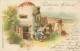 Animaux Humains Lapin Fumant La Pipe Maison En Oeuf De Paques Easter  Litho Rotthahmuester Bavaria 1899 - Gekleidete Tiere