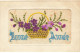 CARTE BRODEE #MK33976 BONNE ANNEE PANIER DE FLEURS - Embroidered