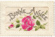 FANTAISIES #MK41964 BONNE ANNEE FLEURS ROSES CARTE BRODEE - Brodées