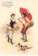 CHROMOS.AM23872.7x10 Cm Env.Petit Parisien.Biscuit Nouveau.Ducasse & Guibal.Homme Et Femme Sous La Pluie.Chien - Andere & Zonder Classificatie