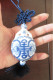 Attache Décoration Porcelaine Chinoise Bleu Et Blanc Noeud Et Pompon Gland Bleu - Arte Asiatica