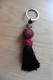 Porte-clé Asie Perle Cinnabre Cinnabar Rouge Sculpté Perle Cristal Et Noeud Bonheur Chinois Rouge & Pompon Noir - Porte-clefs