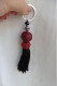 Porte-clé Asie Perle Cinnabre Cinnabar Rouge Sculpté Perle Cristal Et Noeud Bonheur Chinois Rouge & Pompon Noir - Porte-clefs