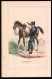 Holzstich Jäger Zu Pferde 1814, Altkolorierter Holzstich Von Bellange Um 1843, 16 X 24cm  - Dessins