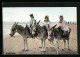 AK Drei Kinder Auf Eseln An Einem Strand  - Esel