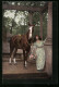 Künstler-AK Frau Mit Blumenkorb Und Ein Reitpferd In Einem Antikem Pavillon  - Horses