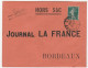 Lettre Hors Sac Avec Type Semeuse, Oblitération Cognac/Charente, Journal La France, 1910 - Lettres & Documents
