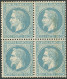 **  No 29A, Bleu Type I, Bloc De Quatre (2 Ex *). - TB - 1863-1870 Napoleon III With Laurels